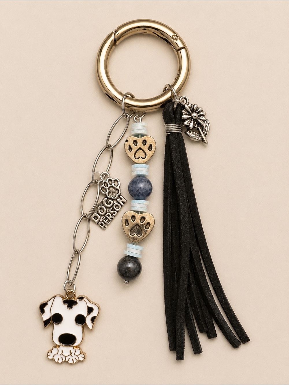 “Dog Person” Bag Charm/Key Ring with Dog Pendant, Silver Dog Paw Beads & More! - Picture 4 of 9